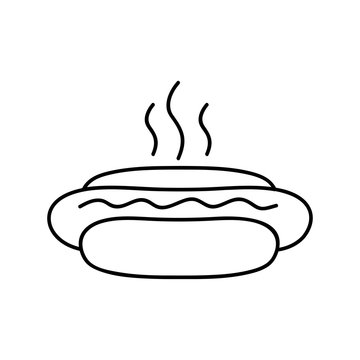 Hot Dog Line Icon. Single High Quality Symbol Of Fast Food For Web Design Or Mobile App. Thin Line Signs Of Hot Dog For Design Logo, Visit Card, Etc. Outline Pictogram