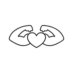 Fototapeta premium strong health icon, heart with muscle arms. outline vector sign, linear pictogram isolated on white. logo illustration