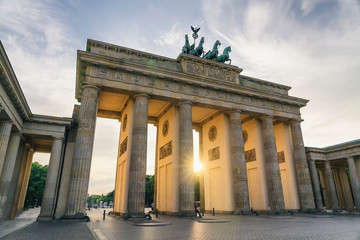 Brandenburg gate at sunset, german iconic interest location