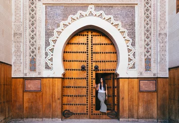 Afwasbaar Fotobehang Marokko Arabische moskeedeur in Fez, Marokko