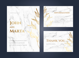 Wedding Invitation with Gold Flowers and gold geometric line design. background with geometric golden frame. Cover design with an ornament of golden leaves. vector eps10