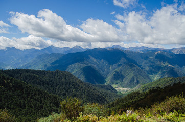 The view of light and shade in the Himalayan mountains at Chele la pass in Bhutan