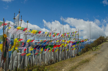 Thousands of sacred and colorful prayer flags in Chele la pass, Bhutan