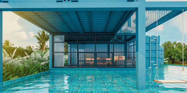 Container house with pool