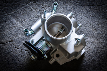 new car throttle valve on white background - obrazy, fototapety, plakaty