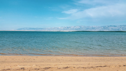 Sand beach and sea. The coast of mediterranean sea.Ždrijac Nin, Croatia