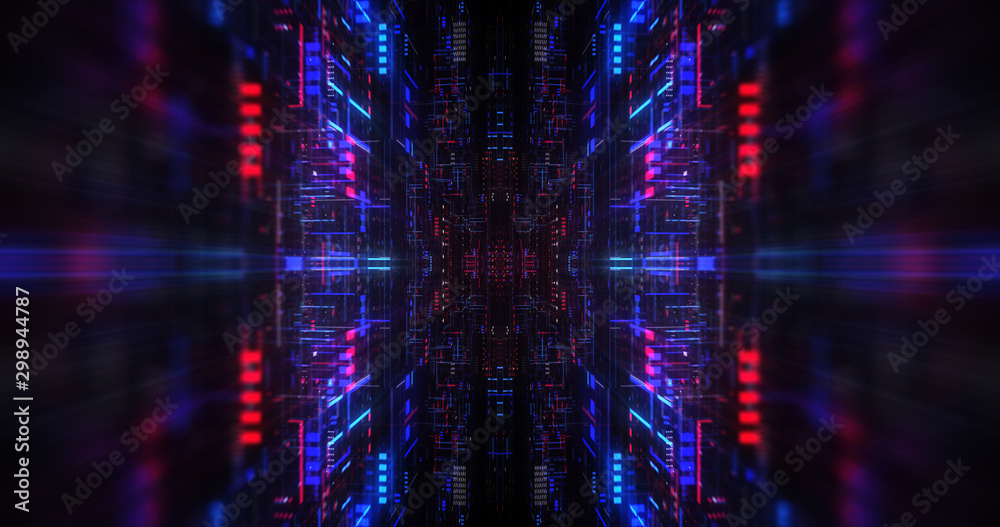 Poster flying futuristic central processing unit. electronic circuitry within a computer that carries out t