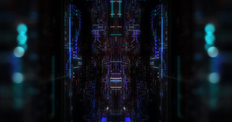Naklejka premium Flying futuristic central processing unit. electronic circuitry within a computer that carries out the instructions of a computer program performing arithmetic, logic, controlling.