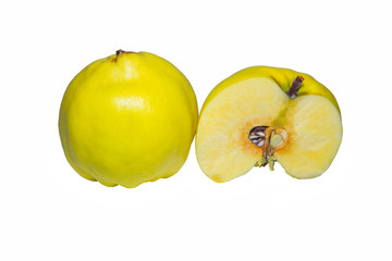Quince Cydonia oblonga. Quince whole and half. Quince closeup.