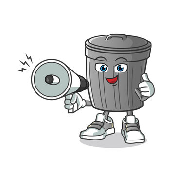 trash can hold handy loudspeaker mascot vector cartoon illustration