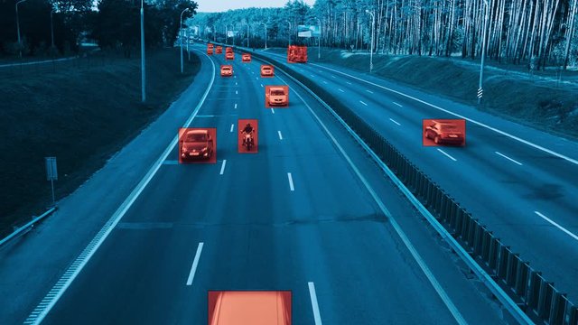 Camera monitors cars on the highway and identifies tracking data