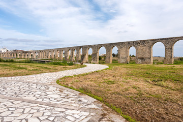 Kamares antique aqueduct in Larnaca, Cyprus. Ancient Roman aqueduct