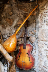 old wooden stringed musical instrument