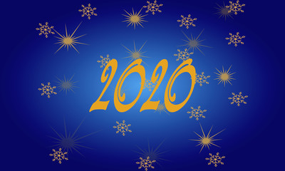 Fototapeta na wymiar New 2020 year. Shining background with gold snowflakes and glitter. Vector illustration