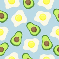 Simple pattern with fried eggs and avocado.