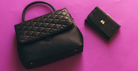 black shoulder bag and wallet 