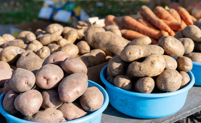Potatoes on a counter for sale