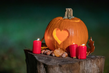 Halloween pumpkin with heart. Love on Halloween. Halloween heart. Autumn Pumpkin_16