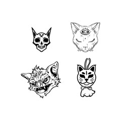 Scary cat head halloween element vector