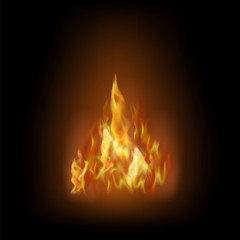 Flame Isolated over Black Background. Hot Red and Yellow Burning Fire with Flying Embers.