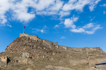 kars Castle and walls with blue sky
