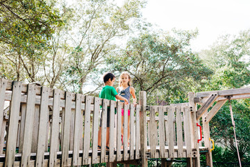 Brother and Sister Playing on Playground