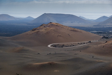 Timanfaya national park with black volcanos on Lanzarote