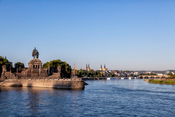 Fototapeta na wymiar Deutsches Eck at the confluence of the Moselle and Rhine Rivers