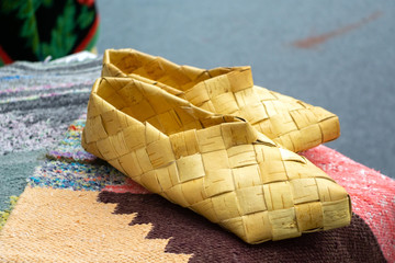 Russian national shoes bast shoes made of tree bark