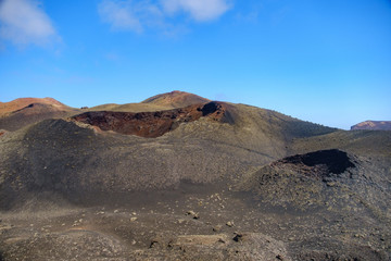 Timanfaya national park with black volcanos on Lanzarote