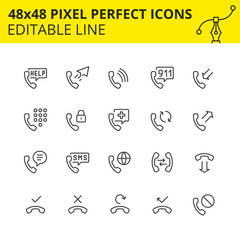 Simple set of icons related for handset services. Collection of phone technology outline symbols. Contains icons as handset, support, keyboard, sms etc. Pixel Perfect. Editable Stroke. Vector-vector.