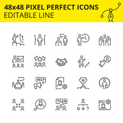 Editable Icons for Business Process and Team Work which includes Meeting, Collaboration, Time Management, Research etc. Pixel Perfect 48x48, Scaled Set. Vector-Vector.
