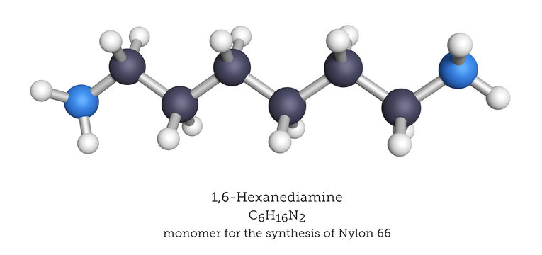 Molecular structure of 1,6-hexanediamine, precursor of Nylon 66