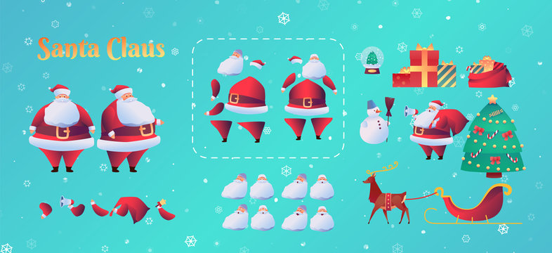 Vector Cartoon Santa Claus Animation Christmas Set