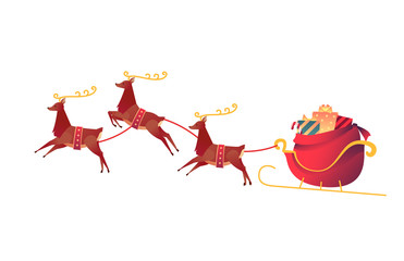 Vector flat christmas reindeer with santa sleigh © belokrylowa