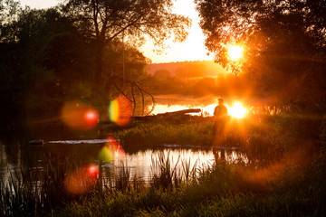 Bright beautiful sunset over the river