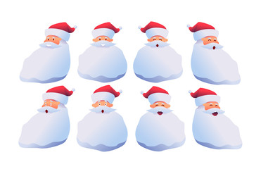 Vector cartoon santa claus faces set with emotions