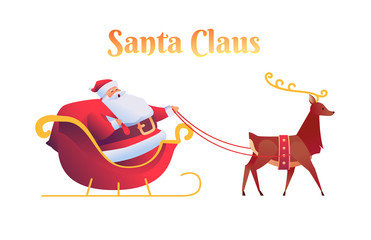 Vector flat christmas reindeer santa in sleigh