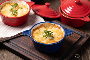 Stew pot with sausage and cheese