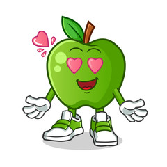 green apple fall in love mascot vector cartoon illustration