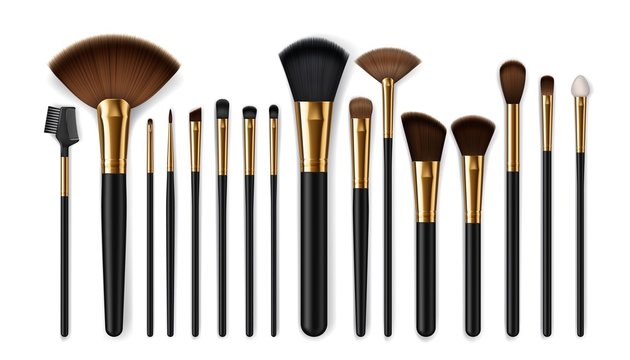 Set Of Professional White Makeup Brushes Isolated Realistic Powder Blush  Eye Shadow Brush Or Brow 3d Vector Illustration Stock Illustration -  Download Image Now - iStock