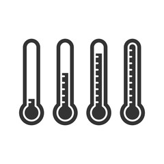 Thermometer with scale, cold and hot temperature indicator. Thermometer black isolated vector icon set.