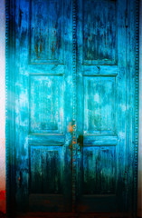 Locked vintage cyan door architecture background