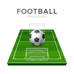 Vector football playground. 3d Green soccer field