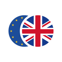 United Kingdom flag and European Union flag. Brexit concept. Vector icon isolated on white background