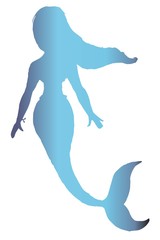 Silhouette of Sea Mermaid in blue