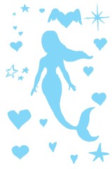 Silhouette of Sea Mermaid in blue