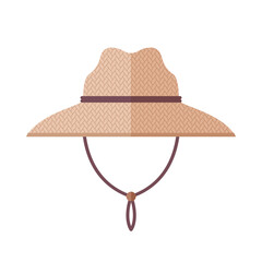 Straw hat for gardener and farmer. Icon isolated on white background. Flat style vector illustration.