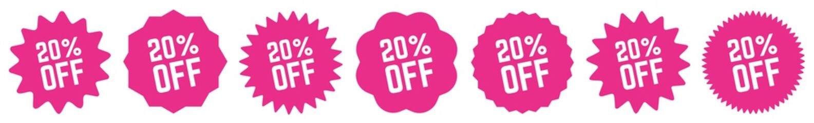 20 Percent OFF Discount Tag Pink | Special Offer Icon | Sale Sticker | Deal Label | Variations