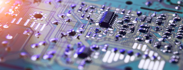 Close-up of electronic circuit board - obrazy, fototapety, plakaty